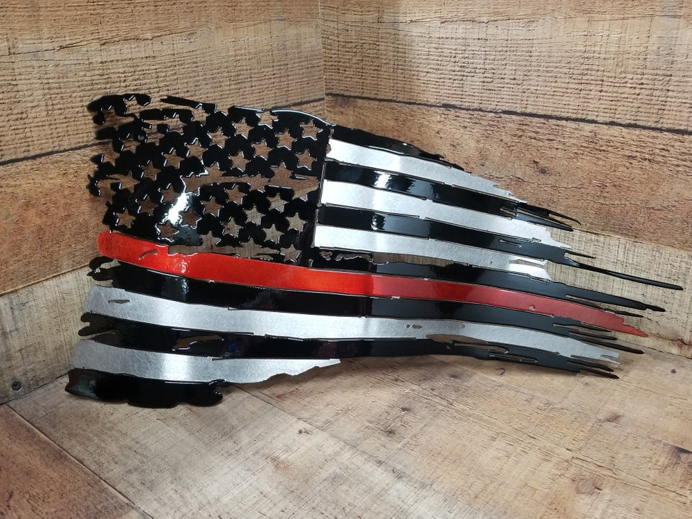 Fire Fighter's Support Thin Red Line Battle Flag Steel Sign